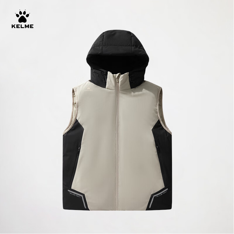 卡尔美(KELME)棉马甲男冬季新款保暖加厚连帽背心 通勤运动综训棉服外套 灰麦色 3XL