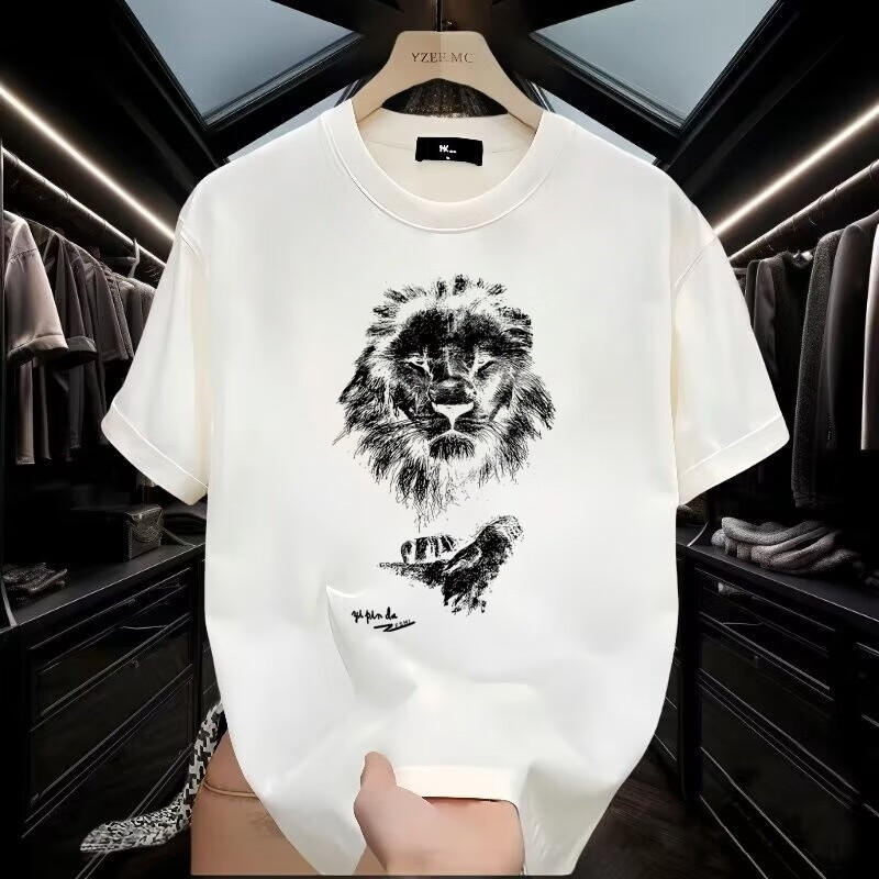 t恤青少年ins休闲宽松狮子痞帅半袖上衣 白色 s 尺码参考详情页参数表