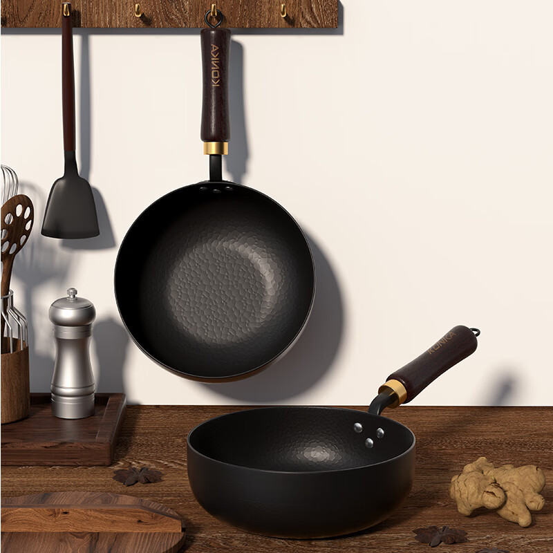 康佳（KONKA）炒锅铁锅不粘锅厨房炒菜锅家用平底煎炒锅易洁少油烟磁炉燃气通用 锻打小炒锅玻璃盖 20cm
