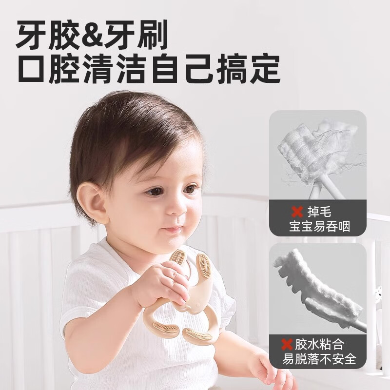 优代（Royalcare）婴儿牙胶宝宝刷牙磨牙咬胶出牙口欲期新生儿舌苔口腔清洁神器 萌兔牙胶（3月龄+）+防掉链/蓝