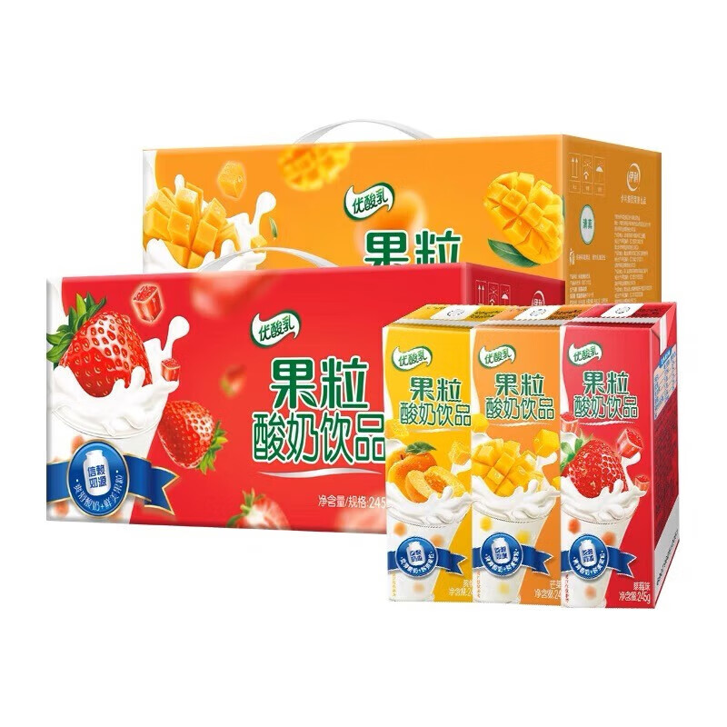 伊利(yili)【新鲜日期】伊利优酸乳果粒酸奶饮品 草莓味245g*12盒