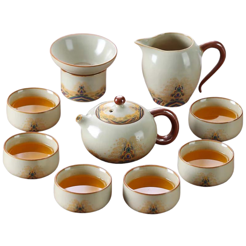 尚言坊汝窯茶具整套帶茶盤家用辦公高檔輕奢陶瓷功夫茶杯茶壺泡茶器套裝