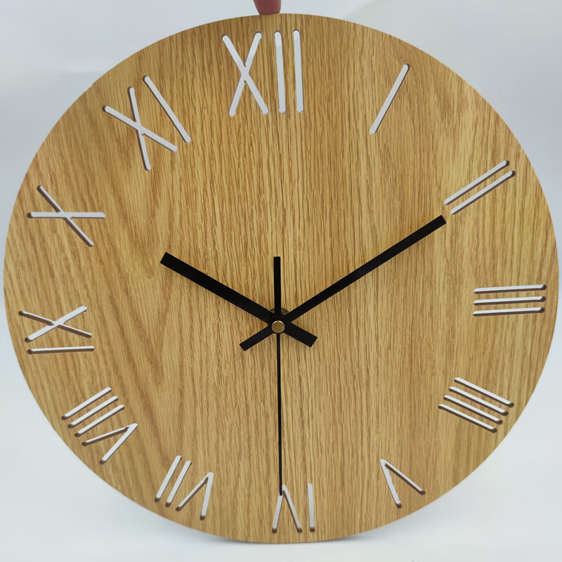 创京懿选挂钟免打孔原木色钟表挂钟客厅罗马数字个性创意免打孔时钟挂
