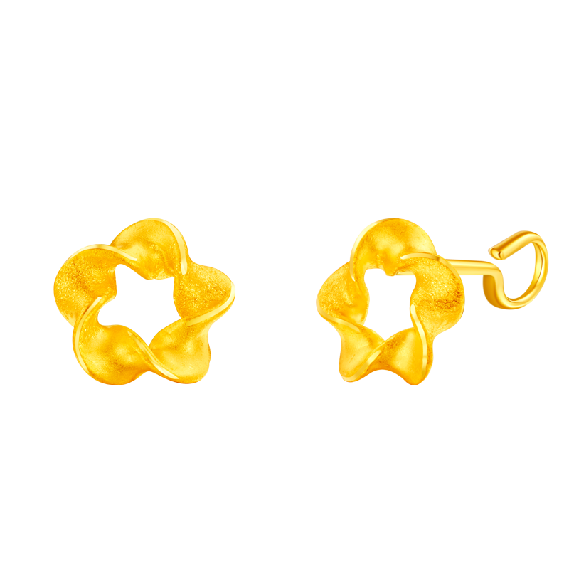 菜百首飾 黃金耳飾 足金曲奇花精致小巧女款耳飾 計價 約2.10克