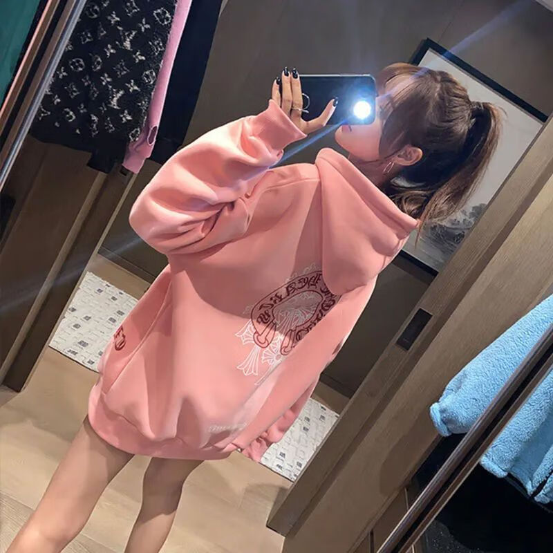 珍妮羊冬季粉色卫衣女薄新款慵懒风连帽加绒加厚宽松洋气甜酷盐系高街