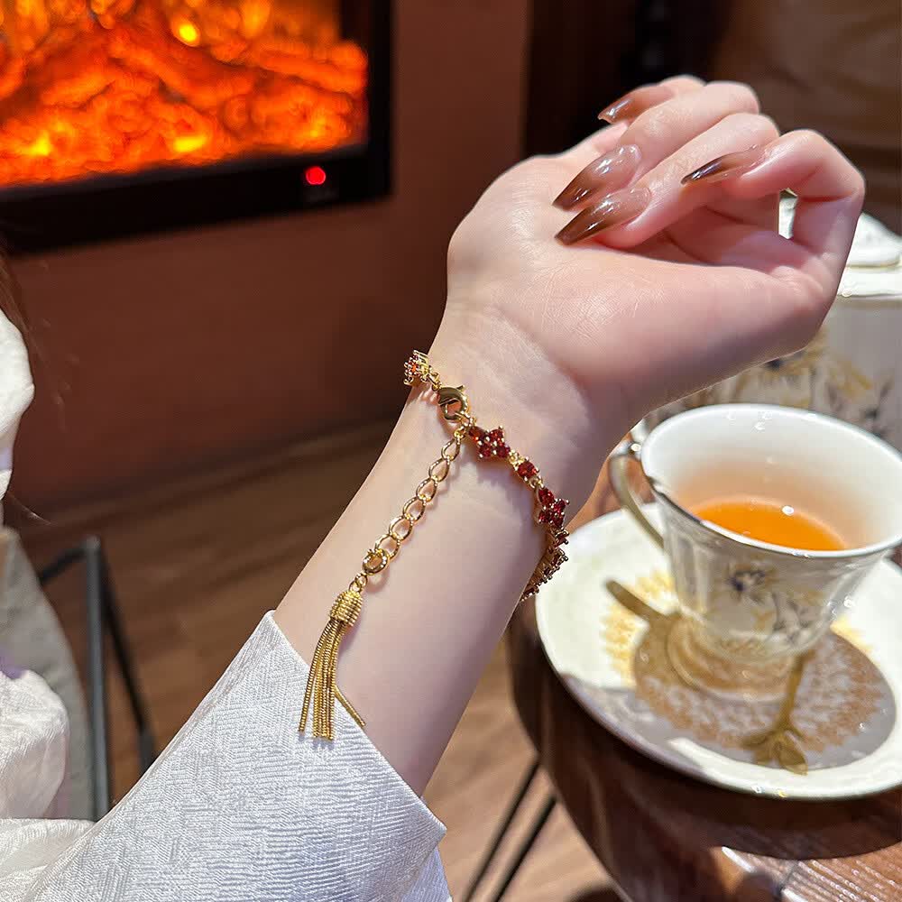 日系轻奢天然石榴石手链式minni盘流苏手表中古小众高级感女表 红石榴