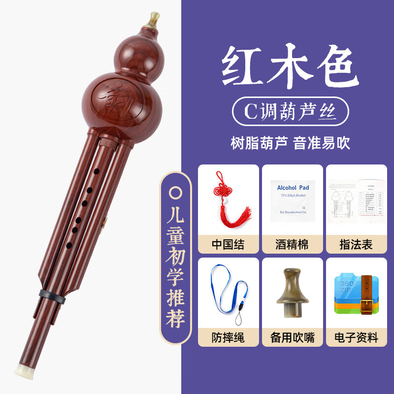 韩琴侠葫芦丝初学者儿童小学生专用七孔演奏型胡葫丝 红木色c调套餐一