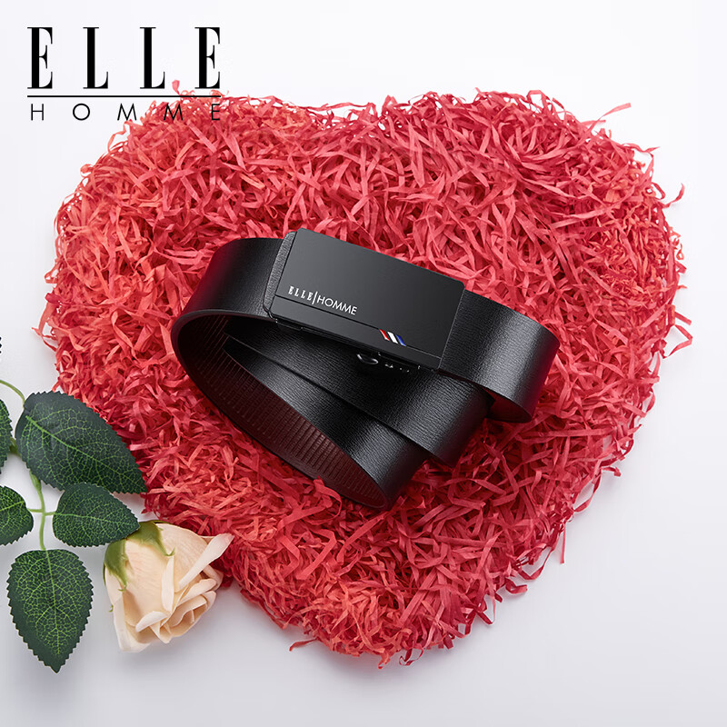 ELLE HOMME男士皮带男真皮无牙自动扣腰带商务裤带高档生日元旦礼物送男友 【专柜礼盒】902048-哑光款 115cm （140斤-160斤适用）
