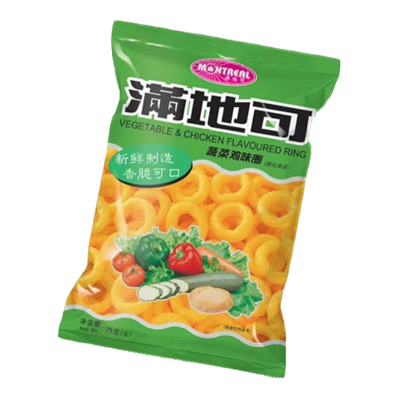 滿地可蔬菜雞味圈75g辦公室薯片膨化非油炸懷舊聚會(huì)出游兒童休閑零食品 蔬菜雞味圈75g*12袋【京快】