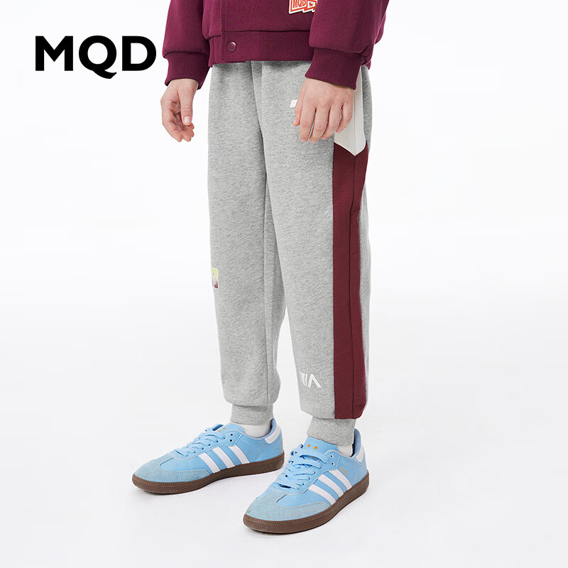 MQD童装男童24春针织运动裤中大儿童学院卫裤 麻灰 140