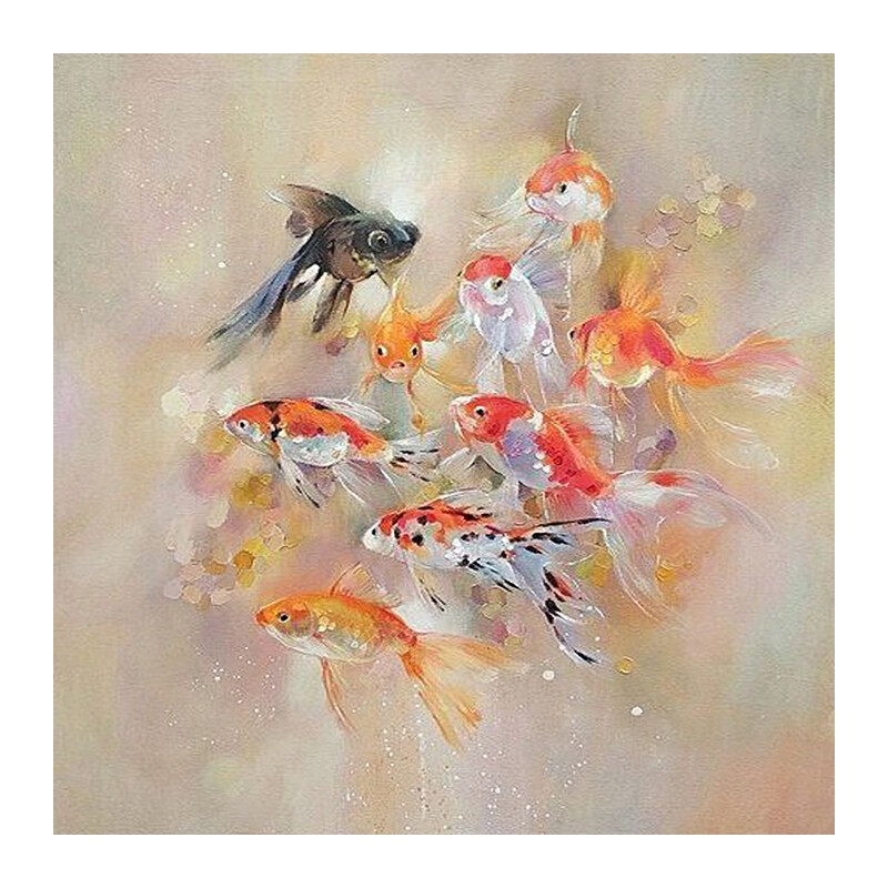 艺幻玄关聚财九鱼图纯手绘油画客厅抽象锦鲤装饰壁画餐厅金鱼肌理挂画