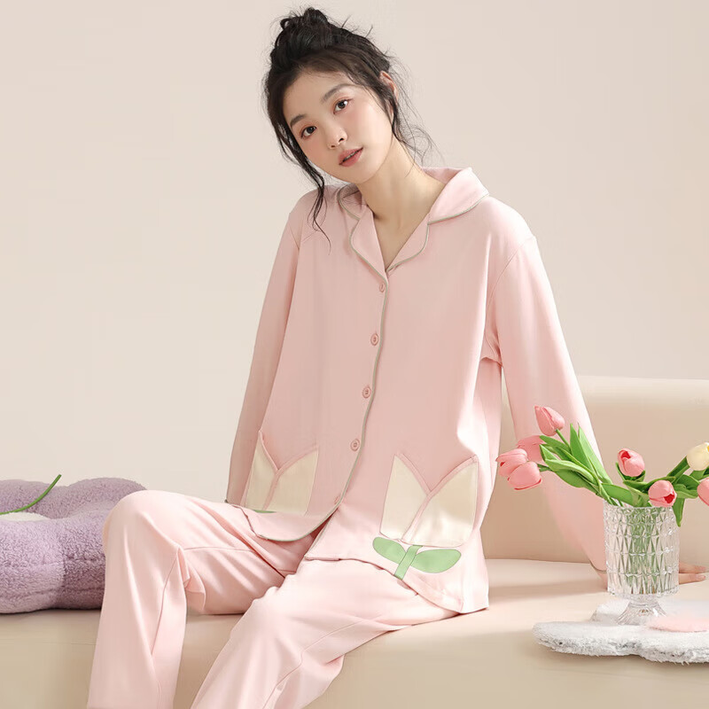 糜岚(mielanat)罗丽丝睡衣女莱卡棉舒适秋冬季长袖休闲士家居服开衫