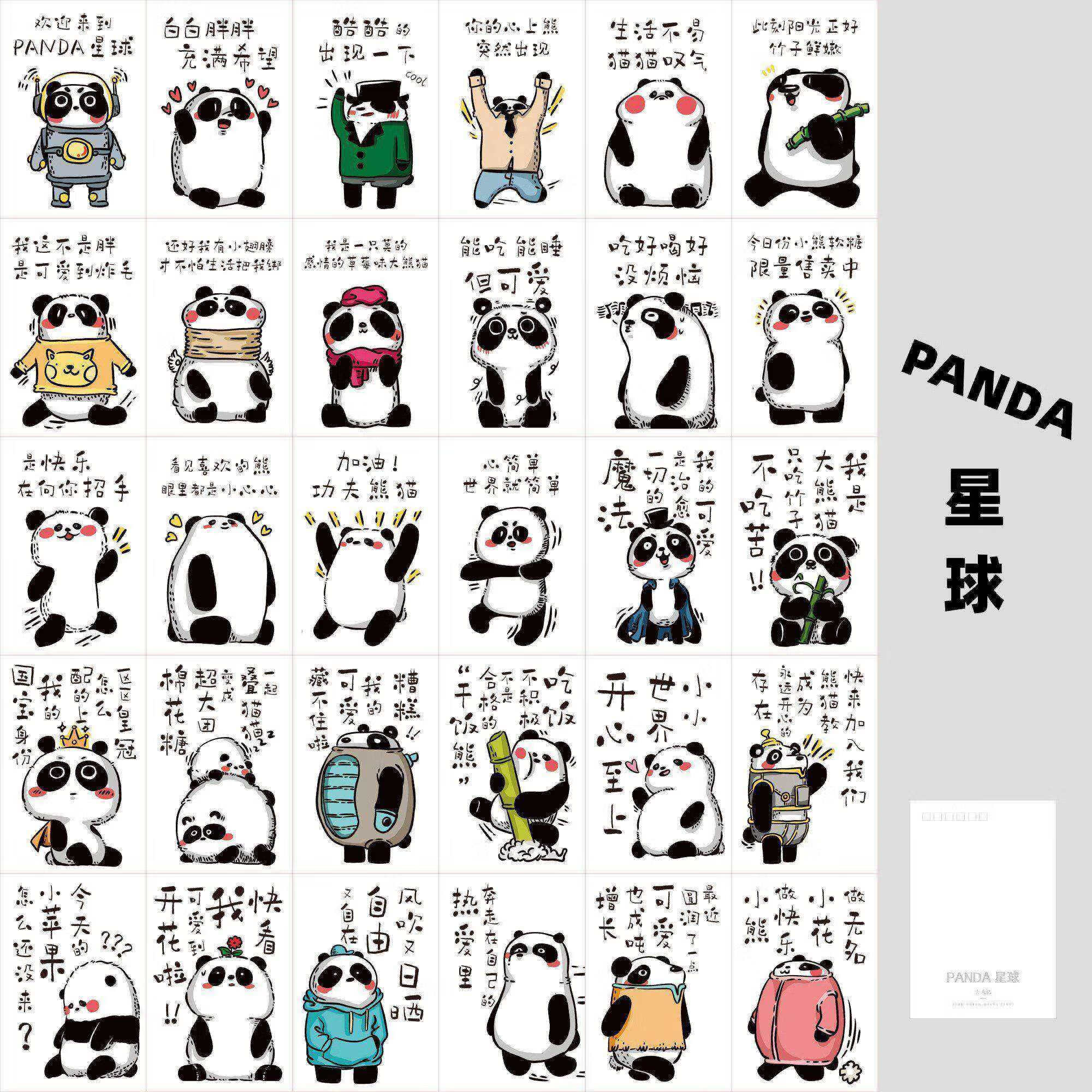 文化创意手绘国宝大熊猫明信片卡片桌面装饰卡文艺可爱动物 panda星球