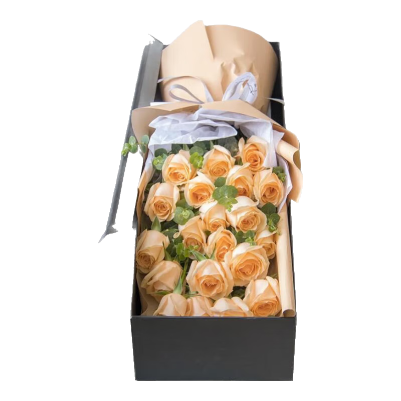 艾斯維娜鮮花速遞11朵玫瑰花束送女友生日禮物全國同城配送 19朵香檳玫瑰禮盒