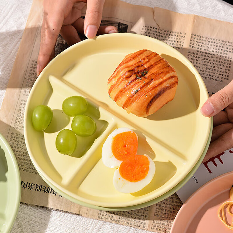 逸居客（YIJUKE）陶瓷分格餐盘211减脂餐盘早餐盘饺子盘水果盘点心托盘分餐盘