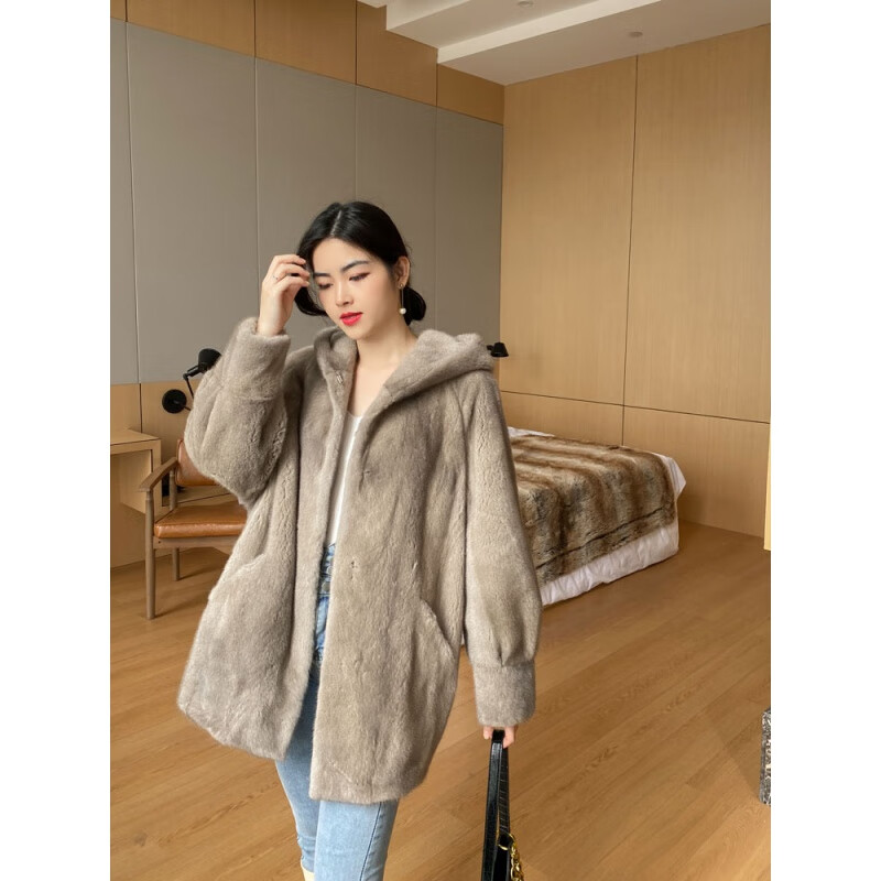 xierwei2024冬新款轻奢天鹅绒年轻貂皮皮大衣女中长整貂海宁水貂皮草