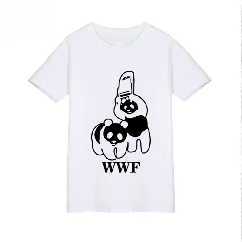 风婳WWF熊猫恶搞美国职业摔角搞笑T恤男夏宽松纯棉短袖学生t恤 白色 XS