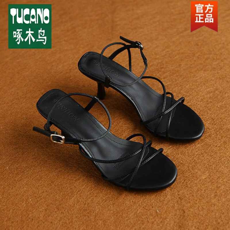 啄木鳥官方細(xì)帶涼鞋女2025新款超仙高跟涼鞋夏一字帶法式網(wǎng)紅女鞋純欲風(fēng) 升級(jí)黑色 99%買家選擇-品牌旗艦 36