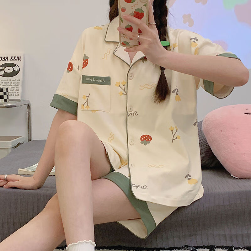 泰载大童睡衣12-15岁女 夏天薄款纯棉季短袖韩版可爱外穿全宽松套装家