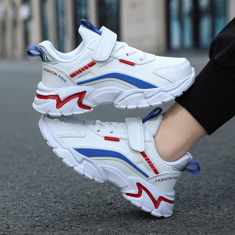 贝天熊(BeiTianXiong)儿童运动鞋秋冬童鞋中大童革面棉鞋保暖跑步鞋轻便男女童鞋 BRH-P308白蓝红【革面】 40 内长25.4/脚24.4