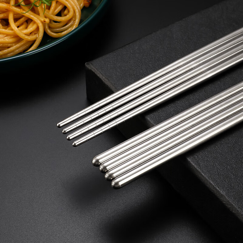 工匠时光304方形不锈钢筷子家用防滑个性厨房隔热中空韩式筷子家 圆形