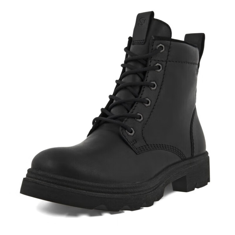 马丁靴女黑色6孔厚底牛皮加绒保暖工装靴 革新214723