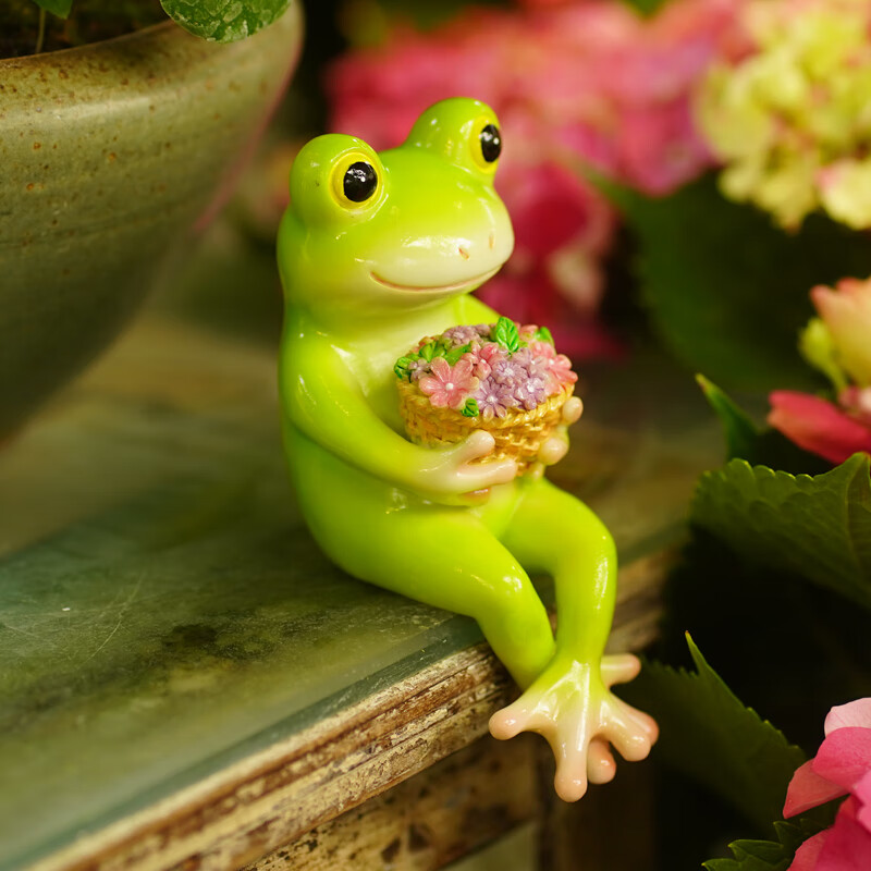 山头林村小青蛙桌面摆件 可爱青蛙书桌边家居办公桌面装饰吊脚摆件