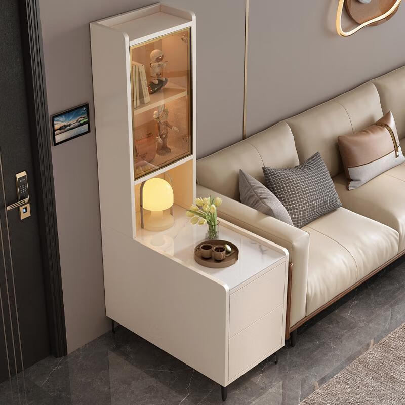 曲柏年沙发边柜侧边柜简约客厅置物柜家用岩板角几柜伸缩边桌茶几 新款2024 暖白色:65*30*168  E0颗粒板材-包安装