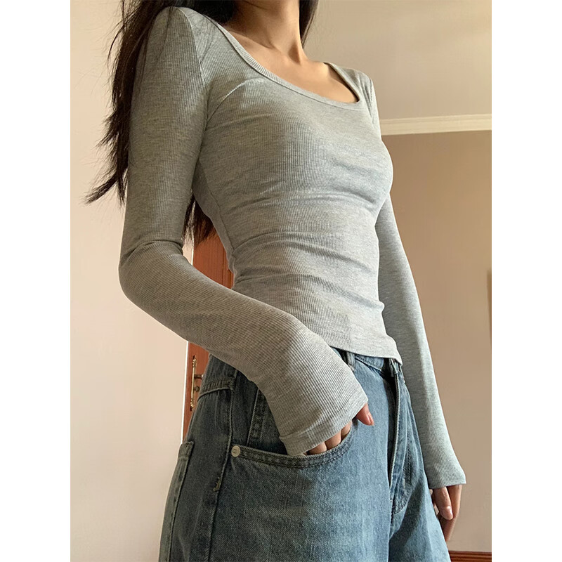 嘉钰潮库显胸大的衣服性感上衣女人味秋冬低领打底衫女莫代尔春修身