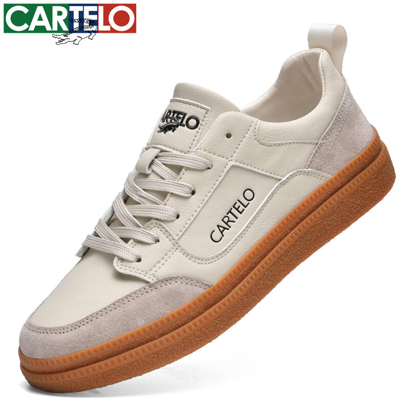 卡帝乐鳄鱼春秋新款男士舒适百搭休闲鞋潮流轻便透气板鞋运动时尚休闲男鞋 沙色 42