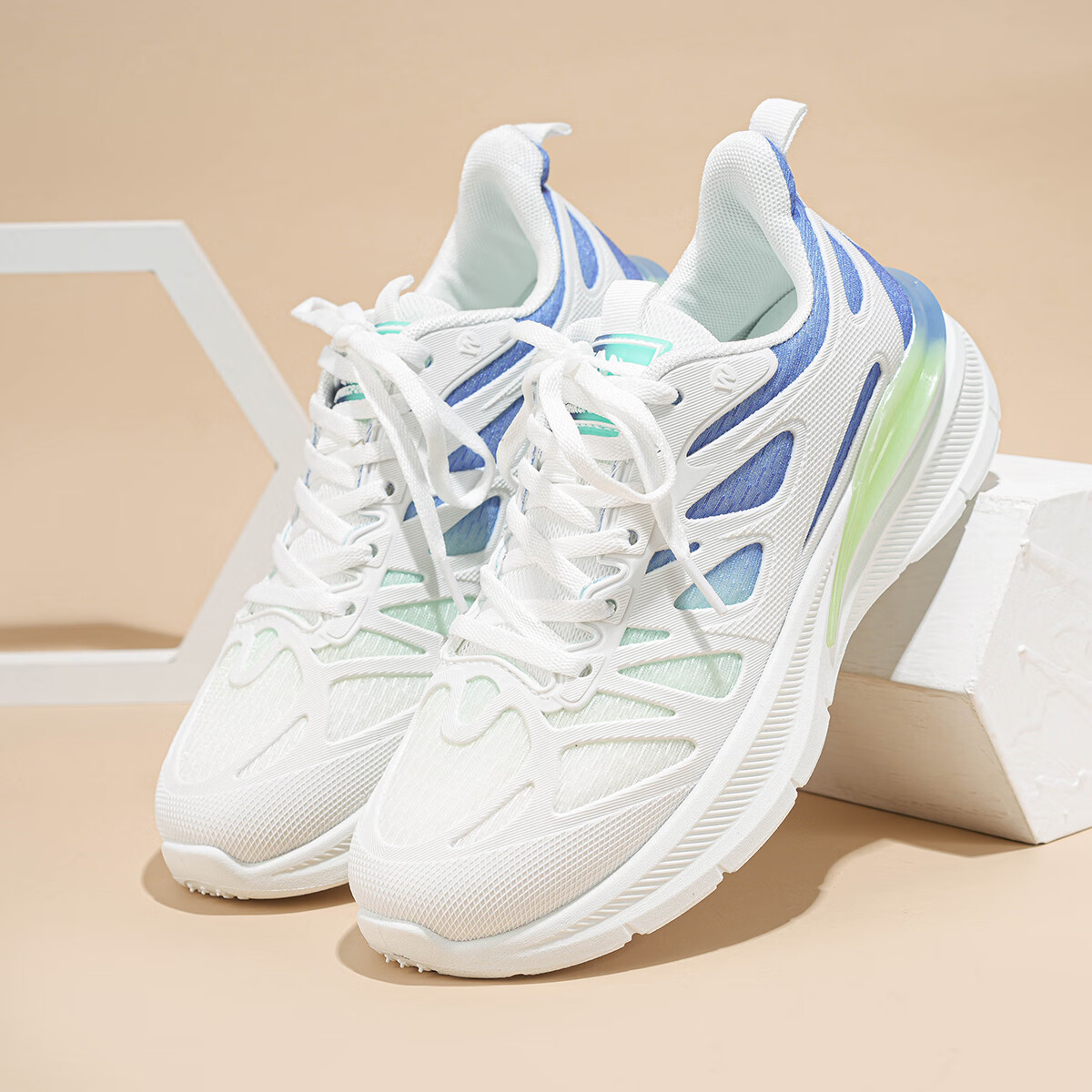 犸凯奴2024时尚潮流百搭厚底小白鞋通勤轻便舒适运动休闲鞋女款 蓝绿