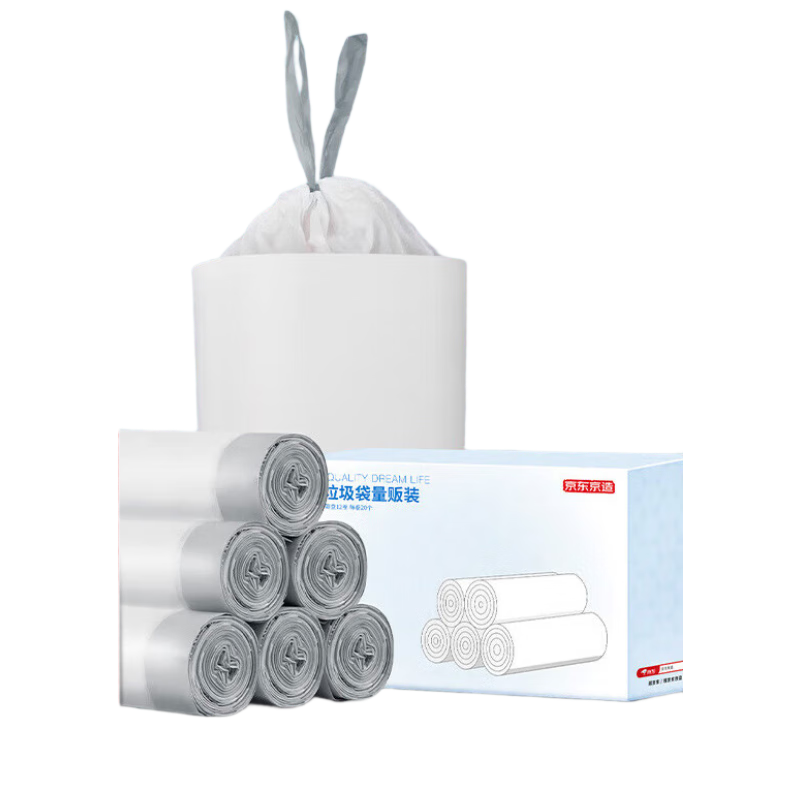 京东京造 加厚手提式垃圾袋量贩装 加厚15μm300只20*15卷加厚大容量