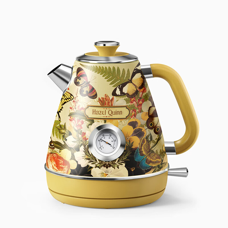 海素奎因手工复古贴花送人电热水壶优质温控304不锈钢内胆加热煮水送礼茶具送长辈必备高颜值煮茶壶 1.8L 第一代原版底座