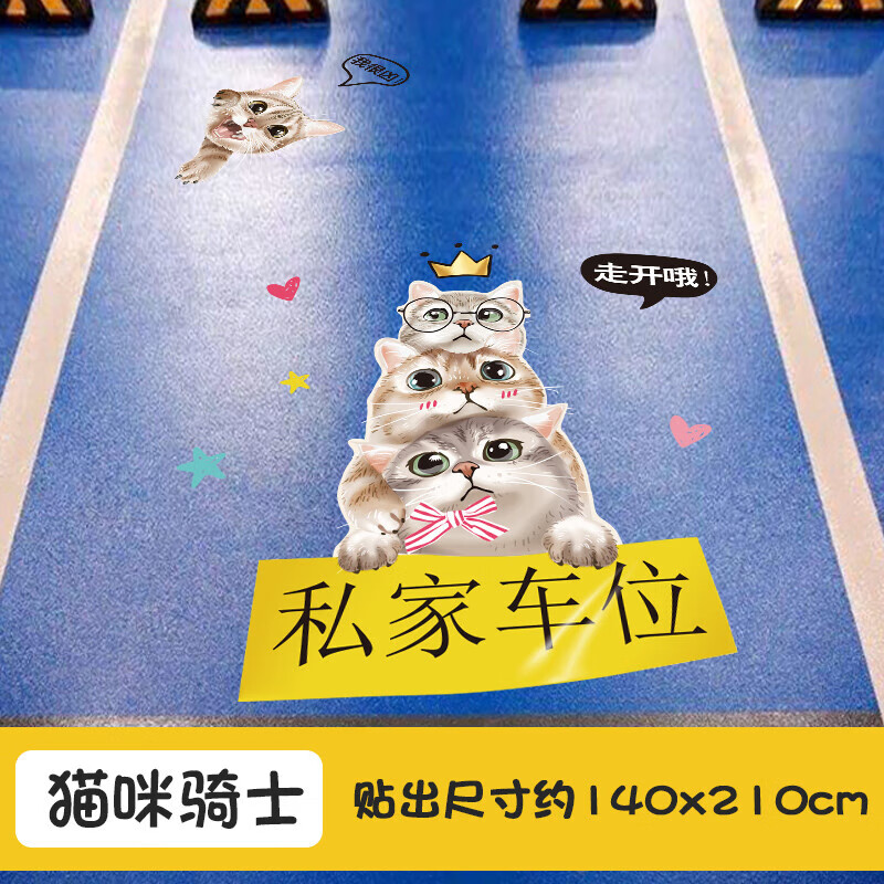 私人地贴卡通地面装饰私人车位涂鸦贴纸地贴网红个性 猫咪骑士特大