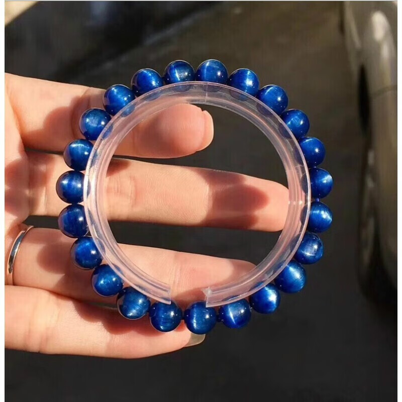 芯香收藏级猫眼蓝晶石手串手链6-13mm蓝宝石矿物蓝色水晶单圈珠子男女