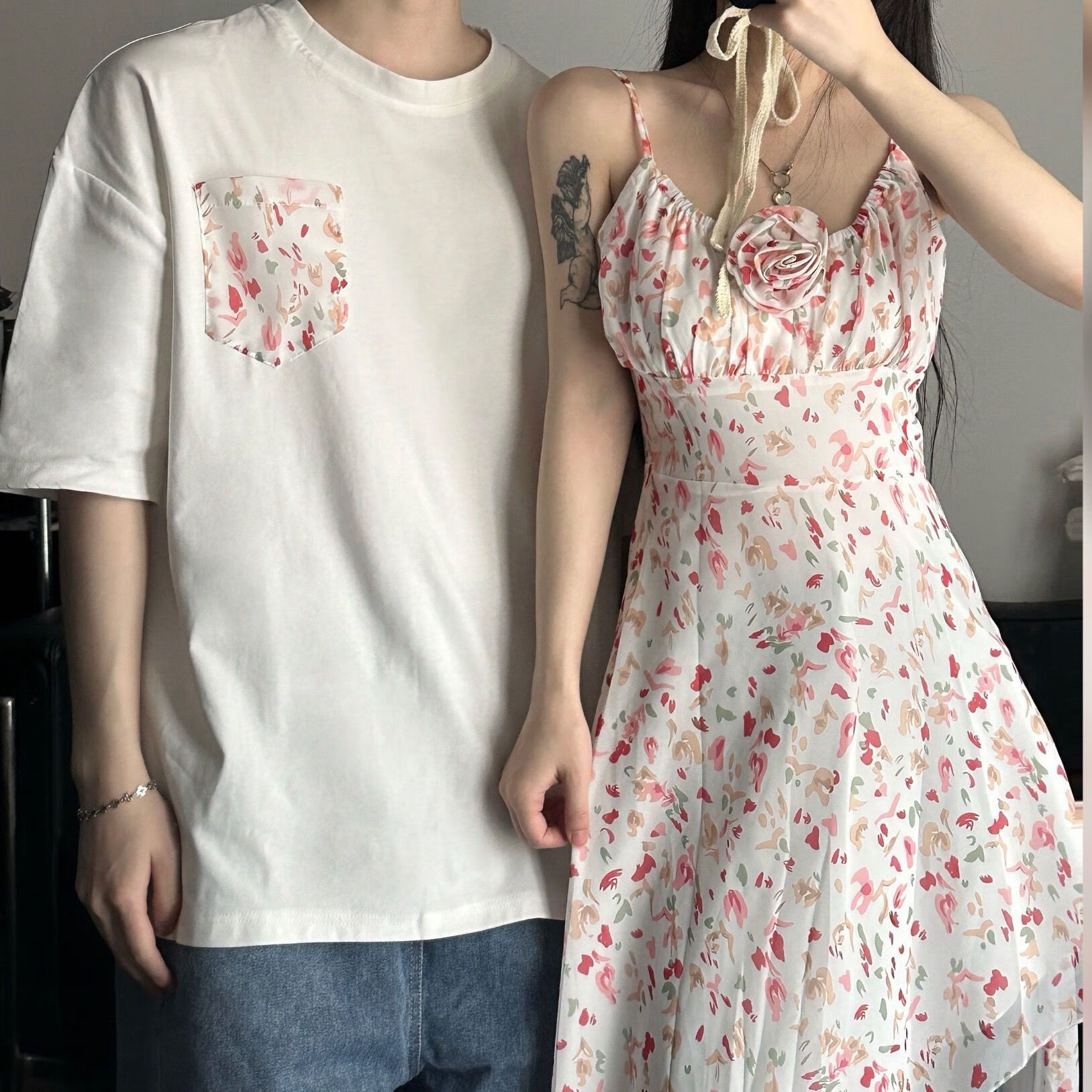 rtwk海边度假沙滩裤套装男女情侣款赵昭仪穿搭情侣装夏季翠花吊带连衣