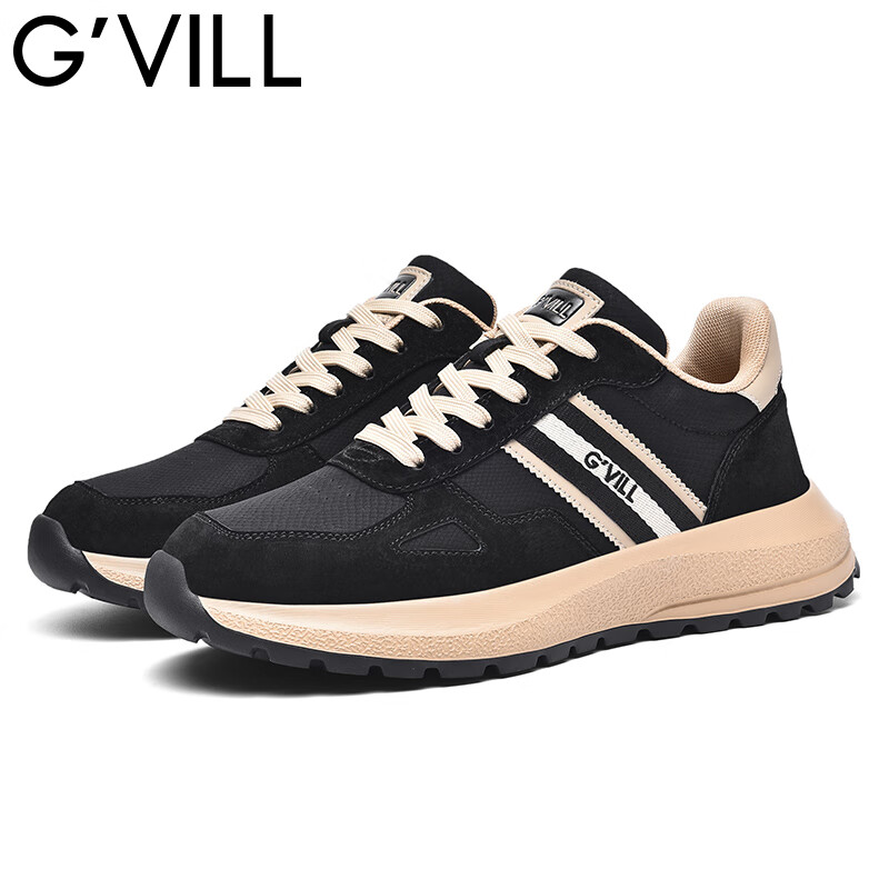 贵之步G'VILL 鞋子男鞋秋季2024新款潮流百搭旅游鞋厚底男士运动休闲鞋 黑杏 42