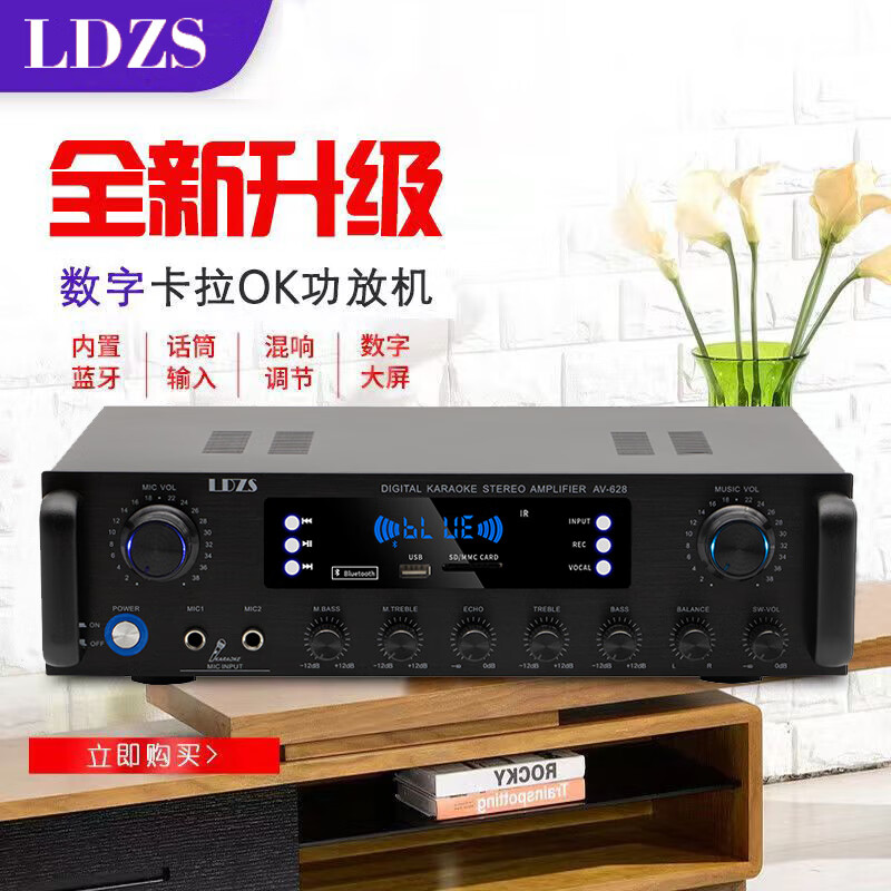 LDZS2.1聲道重低音功放機(jī)大功率藍(lán)牙KTV功放家用卡拉OK家庭影院功放機(jī)家用 黑色628BT(藍(lán)牙版）