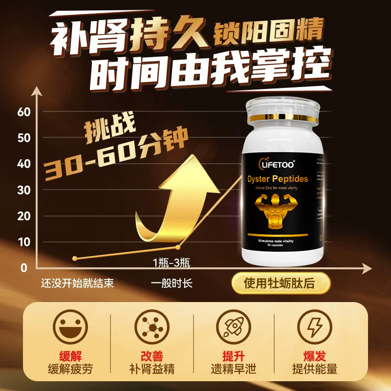 lifetoo男性牡蛎胶囊精胺酸补肾强精持久续航延时促睾丸阳痿早泄肾虚用药 6瓶装【根"源突破巅峰】买6瓶送2瓶同款