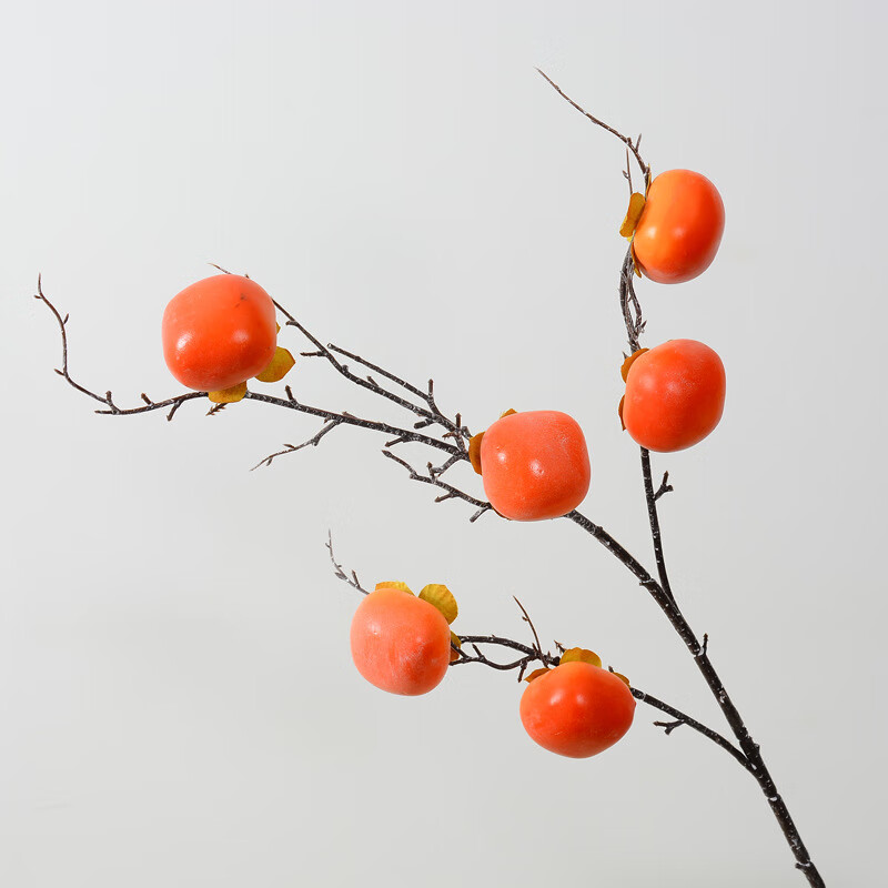 仿真柿子石榴单枝假花中式家居摆件福桶年宵插花仿真苹果水果 柿子小果-1支装