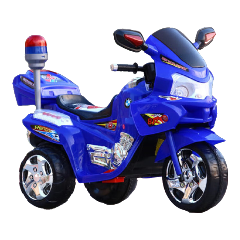 小嘎子兒童電動(dòng)摩托車(chē)三輪車(chē)男女寶寶可坐人小孩警車(chē)大號電瓶車(chē)童車(chē)玩具 雙驅藍色大電瓶皮軟座位早教音樂(lè )