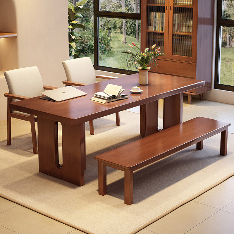 亚趣全实木中式实木长条桌家用客厅大板桌办公室实木电脑多人会议桌