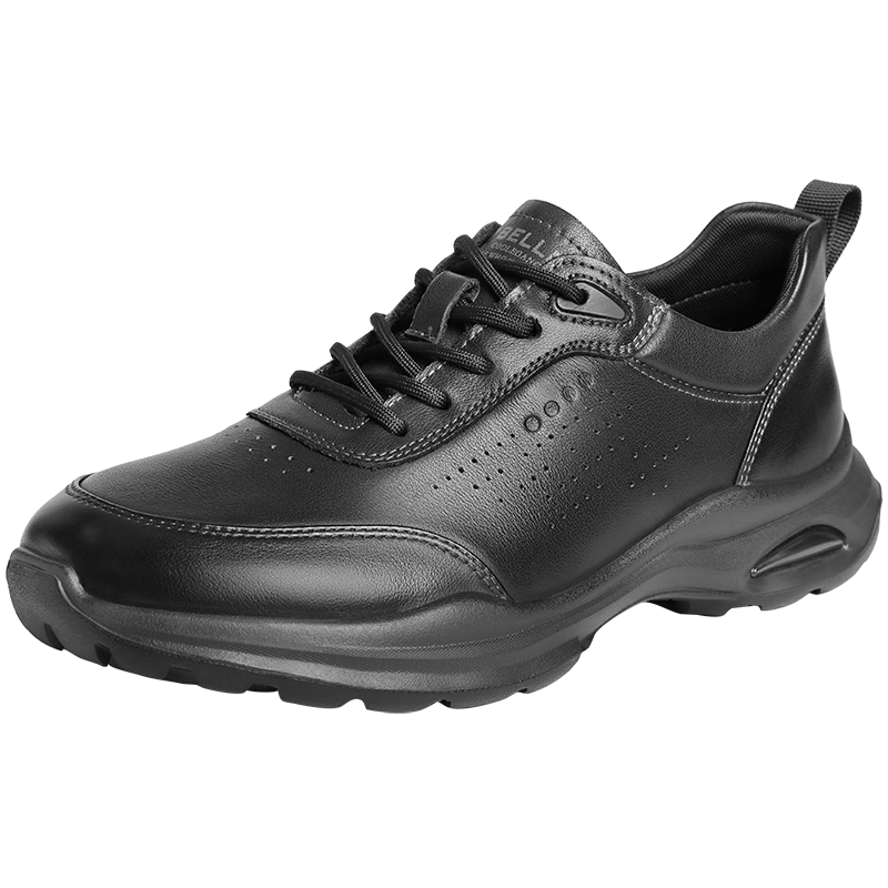百丽轻便厚底休闲鞋男商场同款牛皮商务运动鞋8GZ01BM4 黑色2 42
