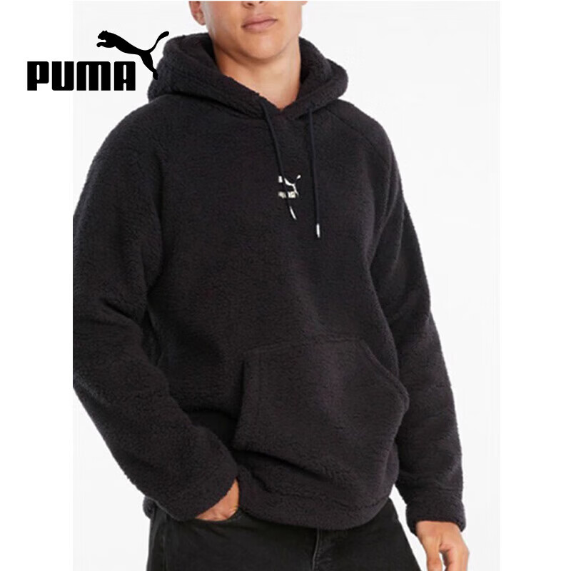 彪马（PUMA）男款仿羊羔绒连帽加厚保暖运动卫衣533122-01 2XL码