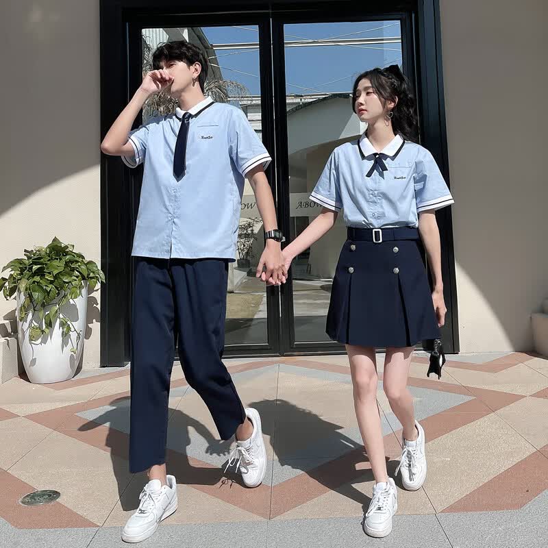 学院风泰式学生套装夏季新款情侣装衬衣小初中高 衬衣(不分男女) 领带