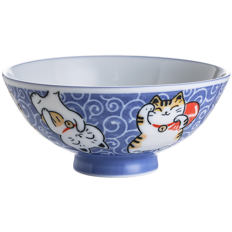 千代源動物親子碗日本進(jìn)口陶瓷碗家用可愛卡通飯碗日式兒童碗小碗米飯碗 唐草貓4.7英寸碗