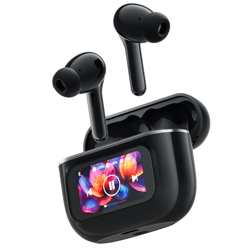 QQ音乐无线蓝牙耳机全彩智能主动降噪蓝牙5.4低延迟游戏ET66 黑色