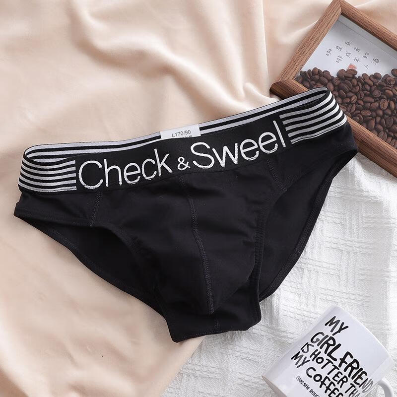 【甄选厂家】男士三角内裤男运动宽松透气宽边青少年三角裤头短裤 黑色 1条 M（建议65-85斤