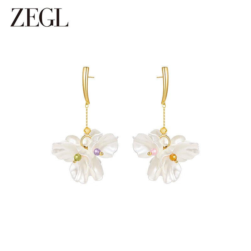 ZEGL法式花朵耳环女2024新款小众独特设计高级感耳钉925银针耳饰 南法花园耳环