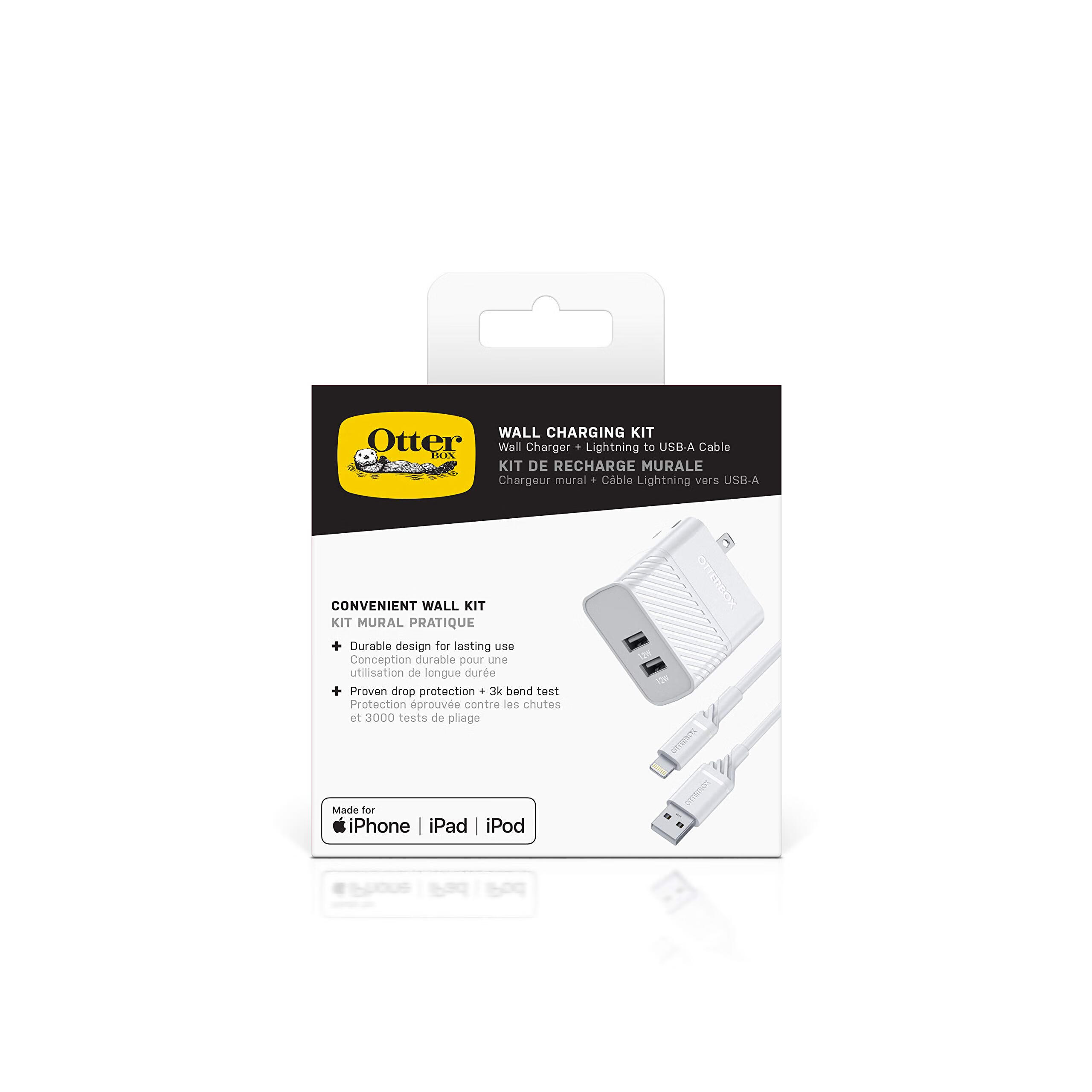 OTTERBOX USB-A 双端口壁式充电器 24W 组合+ OtterBox USB A-Lightning 数据线 1M - 云梦